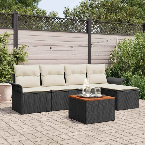 Ensemble de canapé de jardin avec coussin 6 pcs Noir polyrotin