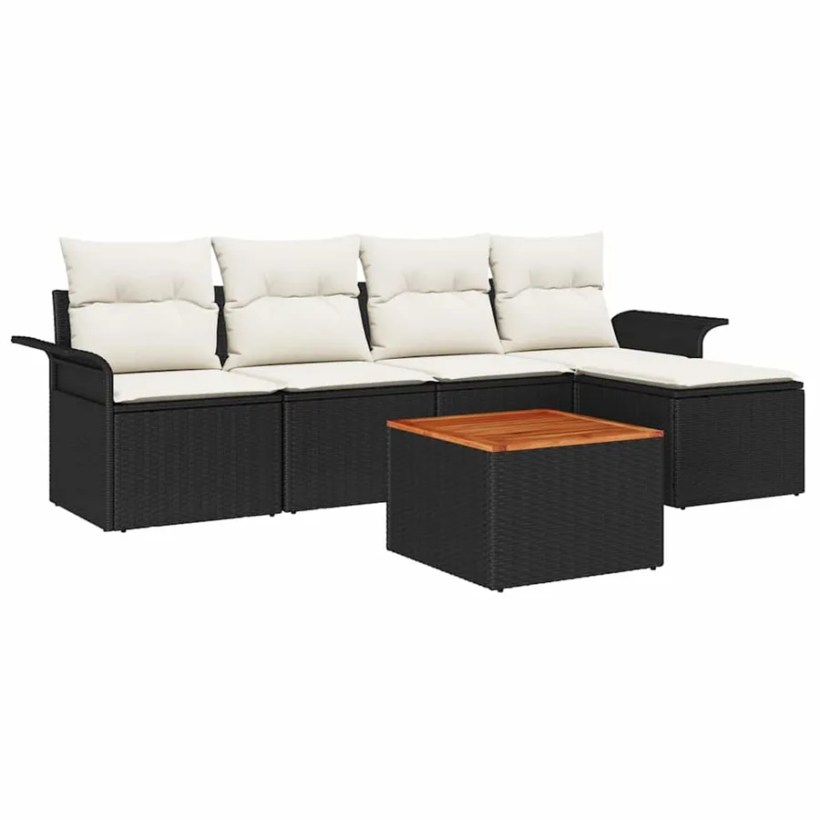 Ensemble de canapé de jardin avec coussin 6 pcs Noir polyrotin - 2