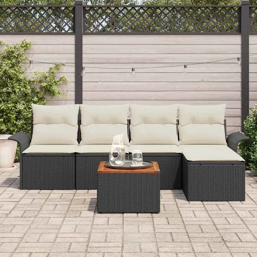 Ensemble de canapé de jardin avec coussin 6 pcs Noir polyrotin - 3
