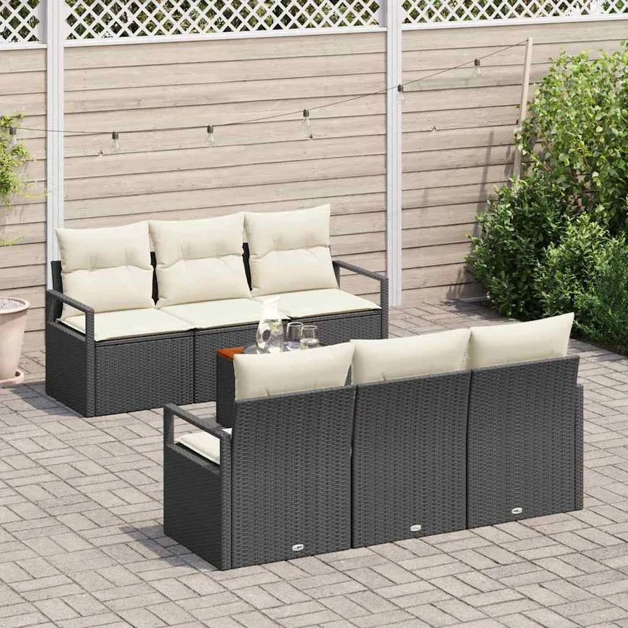 Ensemble de canapé de jardin avec coussin 7 pcs Noir polyrotin - 3