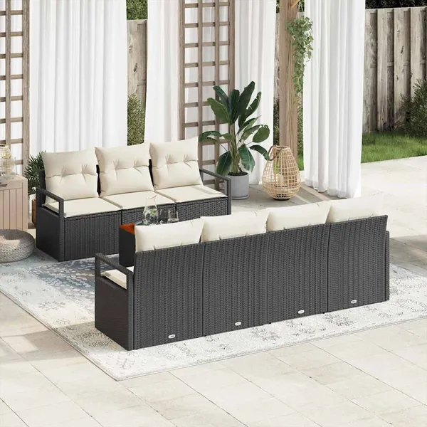 Ensemble de canapé de jardin avec coussin 8 pcs Noir polyrotin