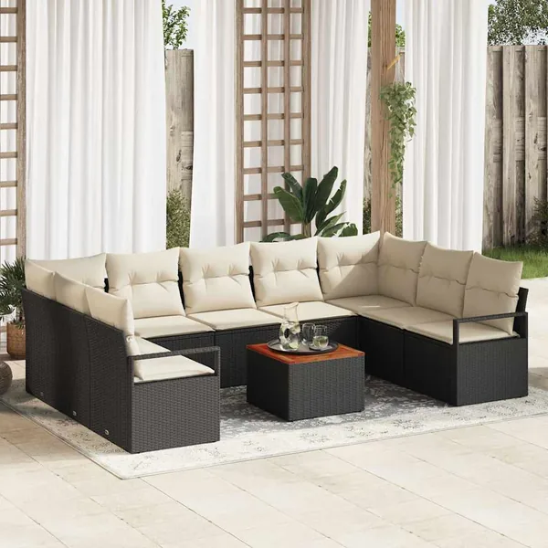 Ensemble de canapé de jardin avec coussin 10 pcs Noir polyrotin
