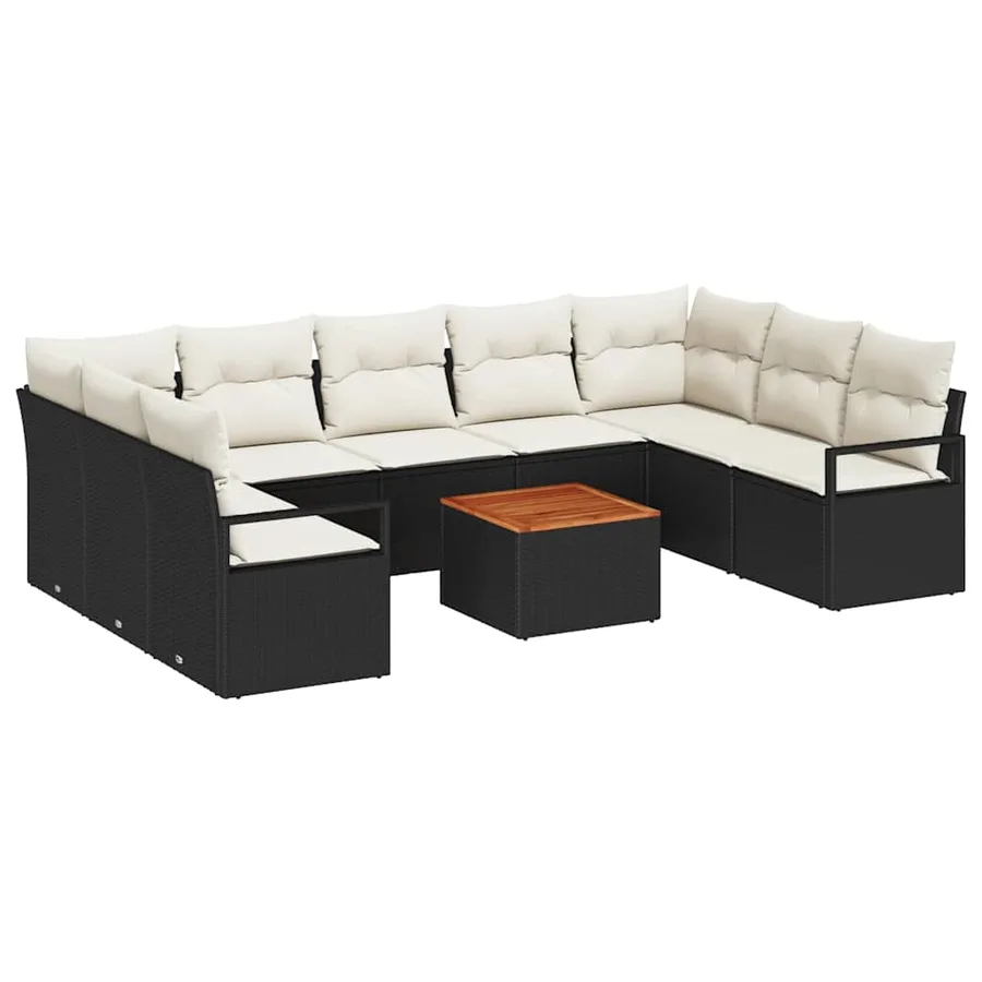 Ensemble de canapé de jardin avec coussin 10 pcs Noir polyrotin - 2