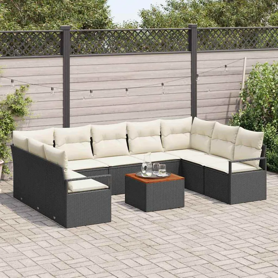 Ensemble de canapé de jardin avec coussin 10 pcs Noir polyrotin - 3