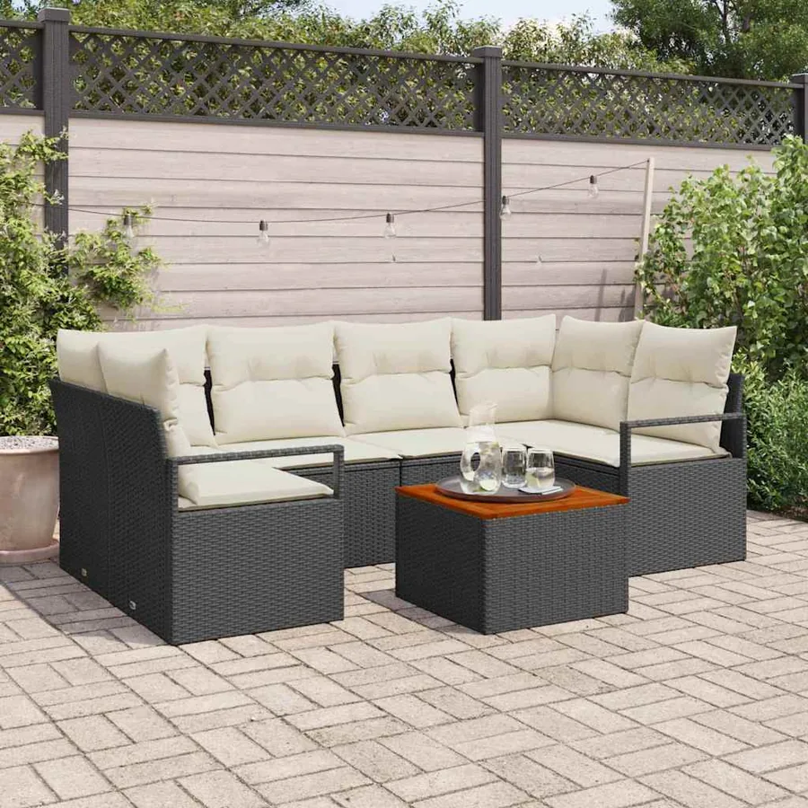 Ensemble de canapé de jardin avec coussin 7 pcs Noir polyrotin