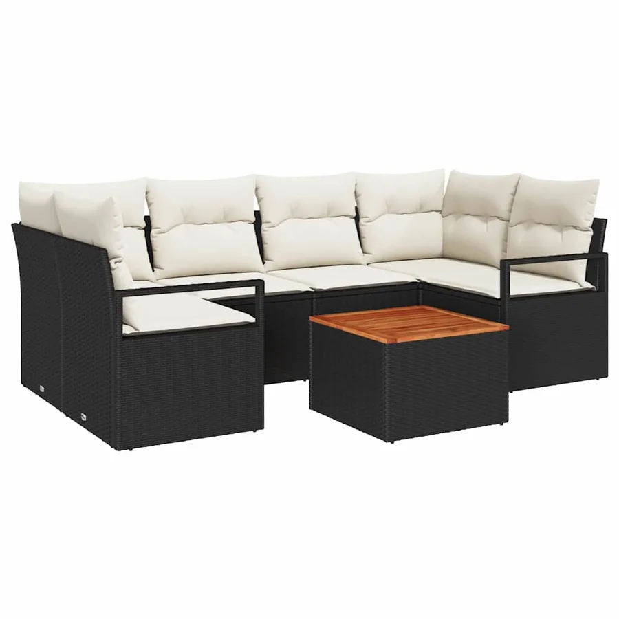 Ensemble de canapé de jardin avec coussin 7 pcs Noir polyrotin - 2