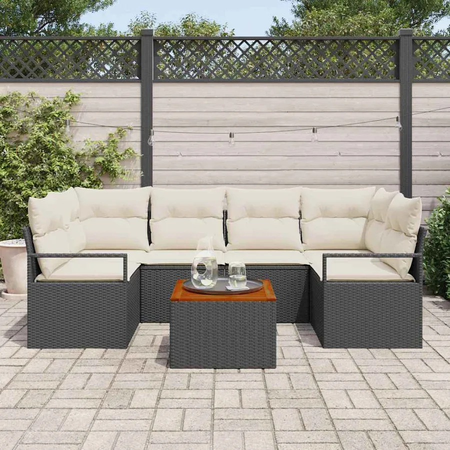 Ensemble de canapé de jardin avec coussin 7 pcs Noir polyrotin - 3