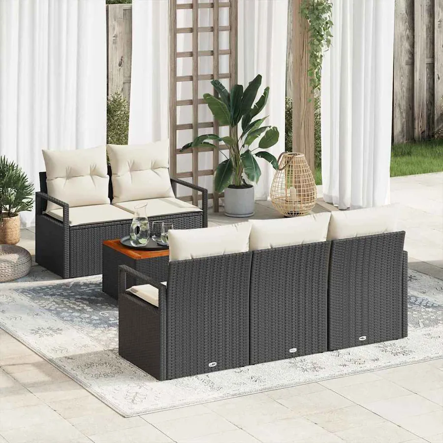 Ensemble de canapé de jardin avec coussin 6 pcs Noir polyrotin