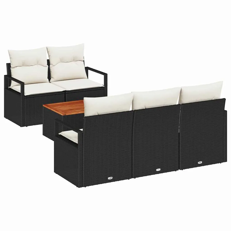 Ensemble de canapé de jardin avec coussin 6 pcs Noir polyrotin - 2