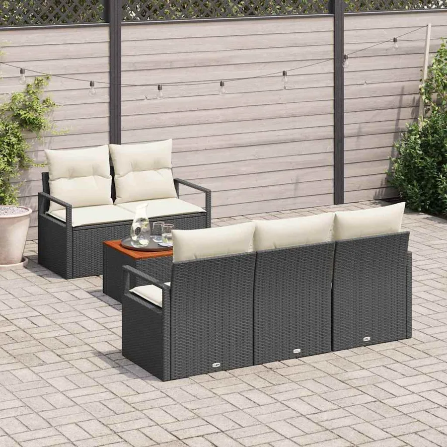 Ensemble de canapé de jardin avec coussin 6 pcs Noir polyrotin - 3