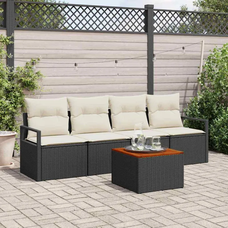 Ensemble de canapé de jardin avec coussin 5 pcs Noir polyrotin