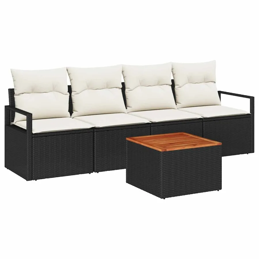 Ensemble de canapé de jardin avec coussin 5 pcs Noir polyrotin - 2