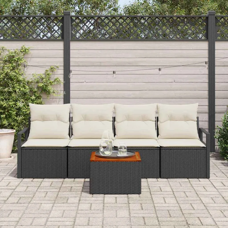 Ensemble de canapé de jardin avec coussin 5 pcs Noir polyrotin - 3