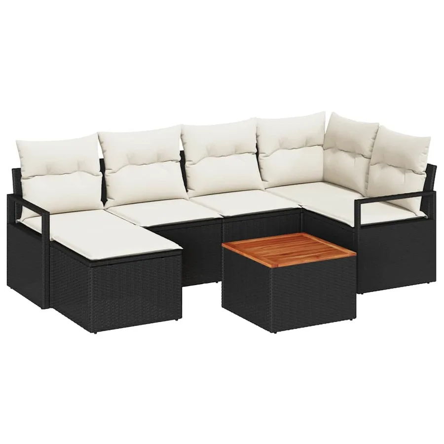 Ensemble de canapé de jardin avec coussin 7 pcs Noir polyrotin - 2