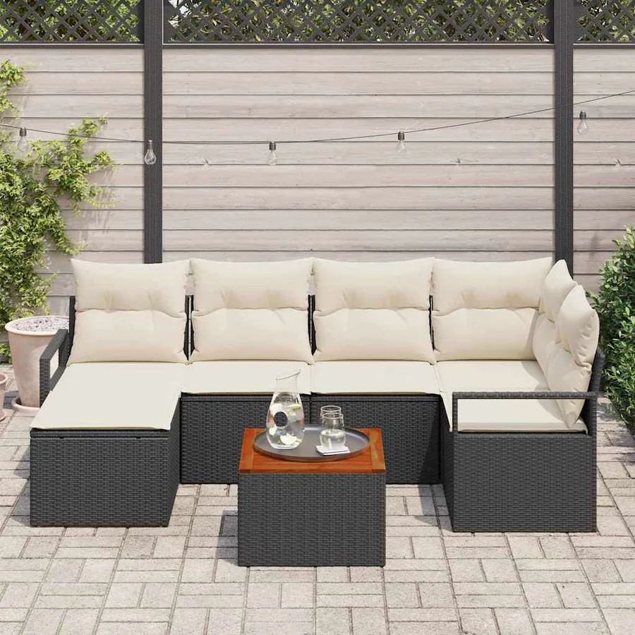 Ensemble de canapé de jardin avec coussin 7 pcs Noir polyrotin - 3