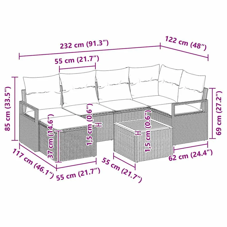 Ensemble de canapé de jardin avec coussin 7 pcs Noir polyrotin - 8