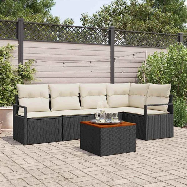 Ensemble de canapé de jardin avec coussin 6 pcs Noir polyrotin