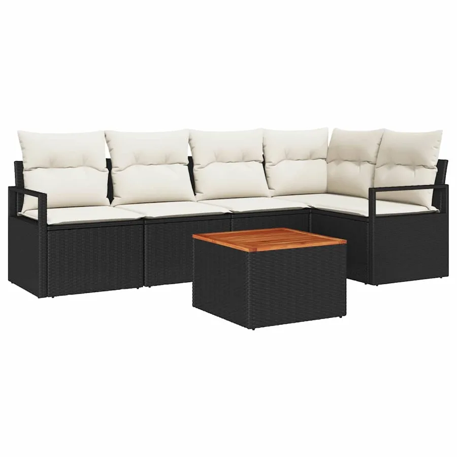 Ensemble de canapé de jardin avec coussin 6 pcs Noir polyrotin - 2