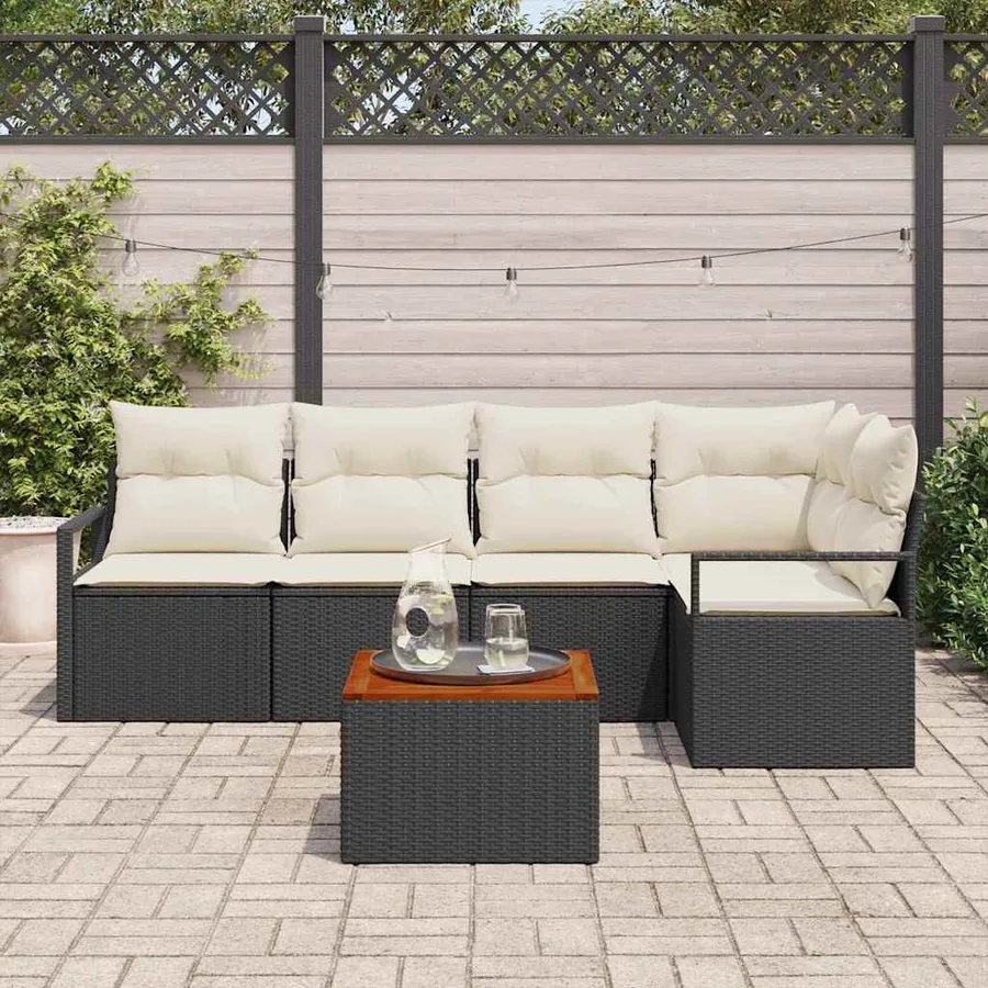 Ensemble de canapé de jardin avec coussin 6 pcs Noir polyrotin - 3