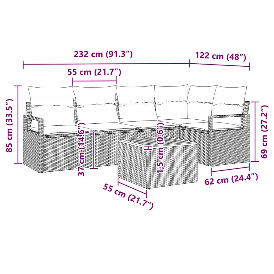 Ensemble de canapé de jardin avec coussin 6 pcs Noir polyrotin - 9