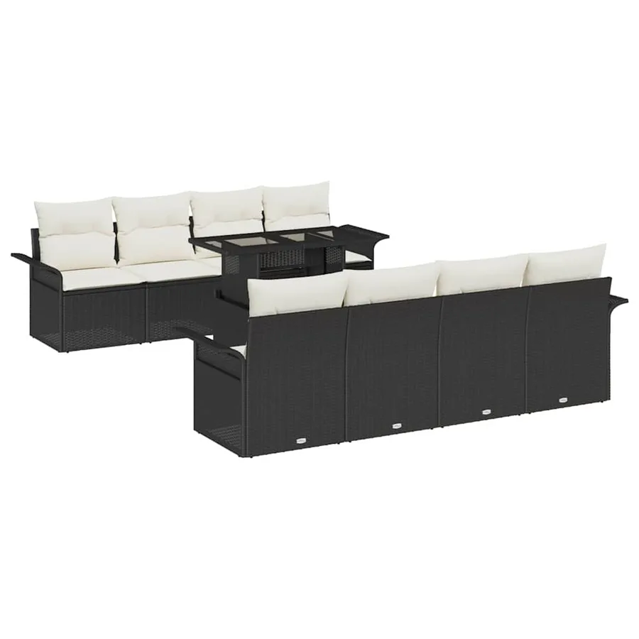 Ensemble de canapé de jardin avec coussin 9 pcs Noir Poly rotin - 2