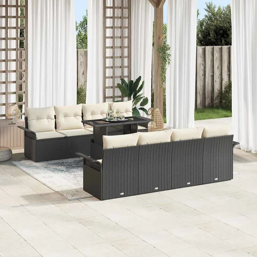 Ensemble de canapé de jardin avec coussin 9 pcs Noir Poly rotin - 3