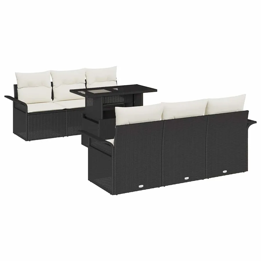 Ensemble de canapé de jardin avec coussin 7 pcs Noir polyrotin - 2