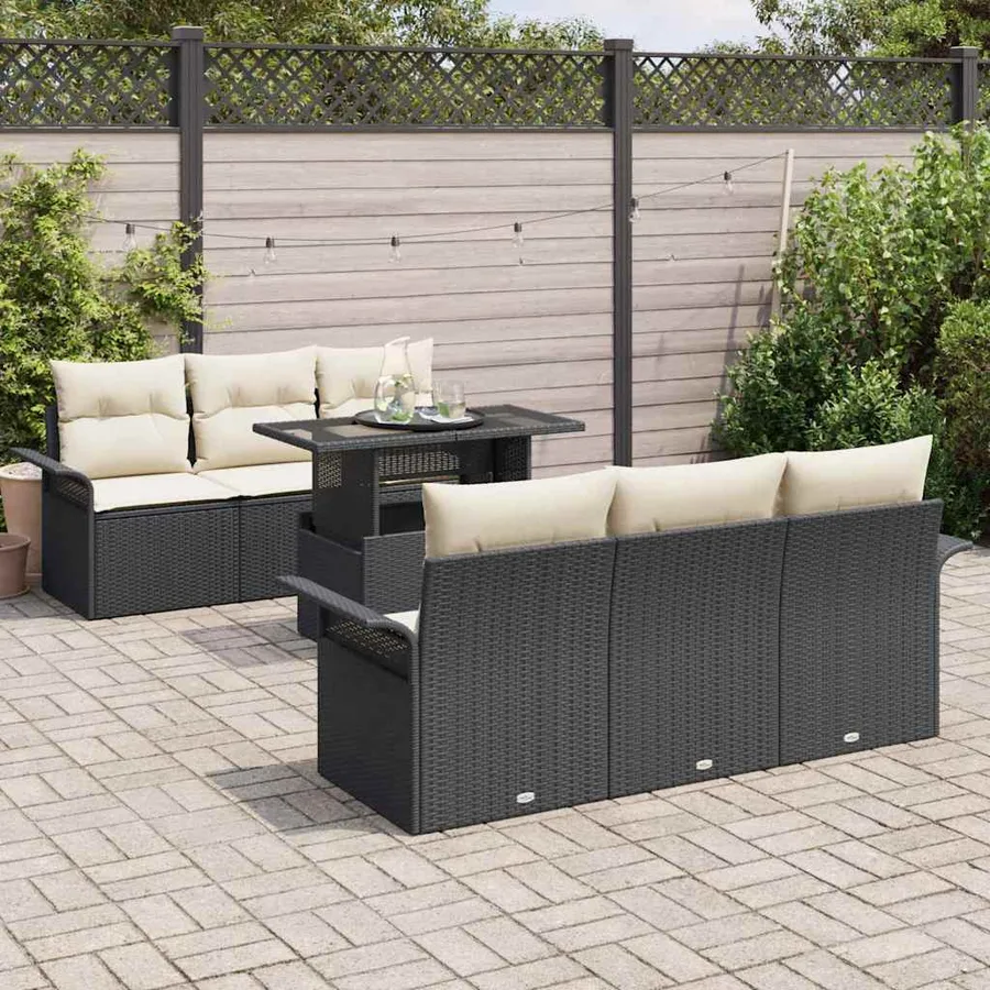 Ensemble de canapé de jardin avec coussin 7 pcs Noir polyrotin - 3