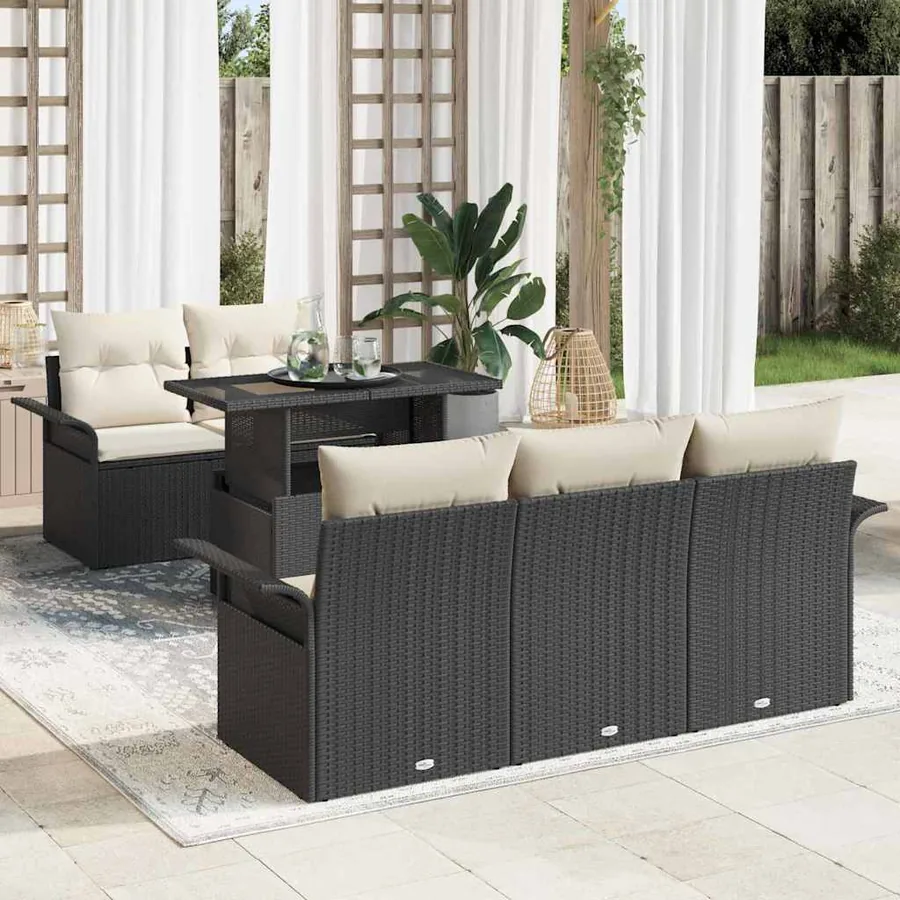 Ensemble de canapé de jardin avec coussin 6 pcs Noir polyrotin