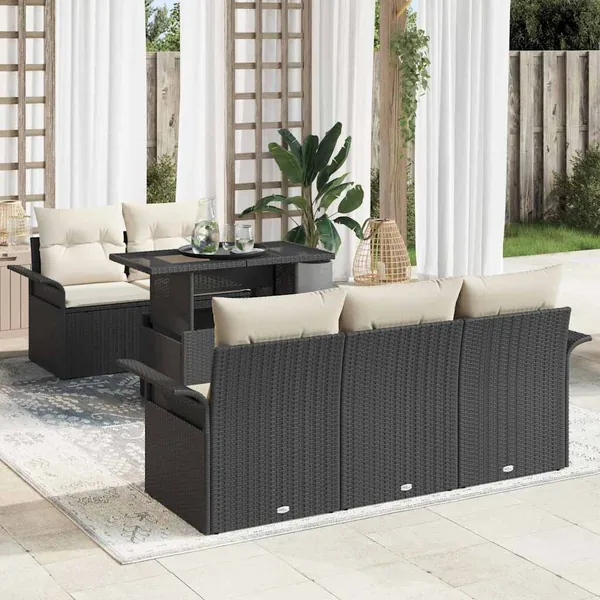 Ensemble de canapé de jardin avec coussin 6 pcs Noir polyrotin
