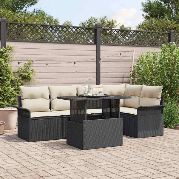 Ensemble de canapé de jardin avec coussin 6 pcs Noir polyrotin