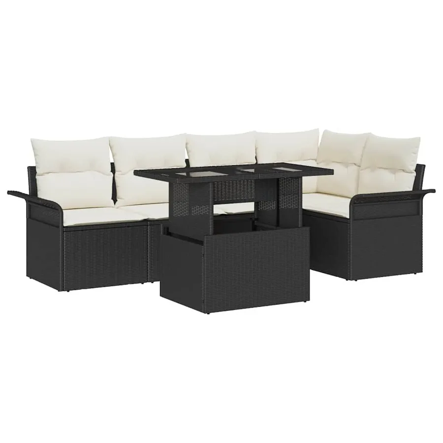 Ensemble de canapé de jardin avec coussin 6 pcs Noir polyrotin - 2
