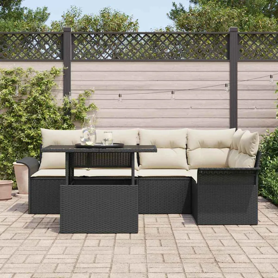Ensemble de canapé de jardin avec coussin 6 pcs Noir polyrotin - 3