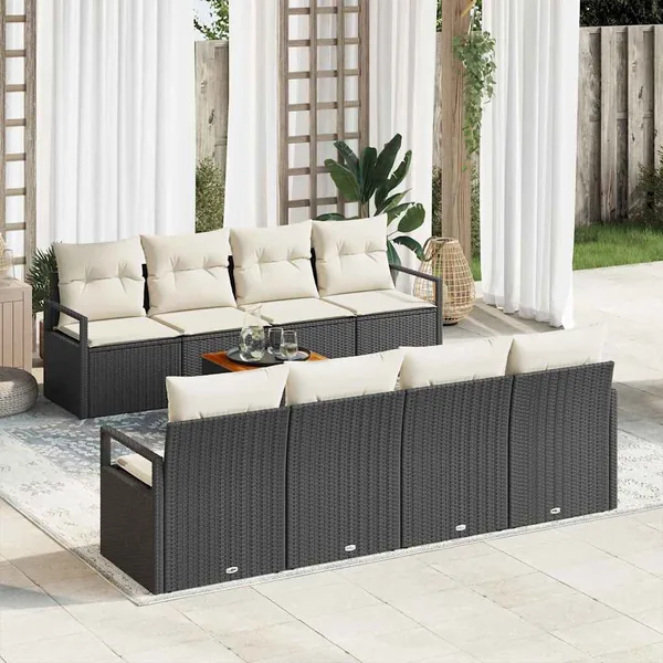 Ensemble de canapé de jardin avec coussin 9 pcs Noir polyrotin