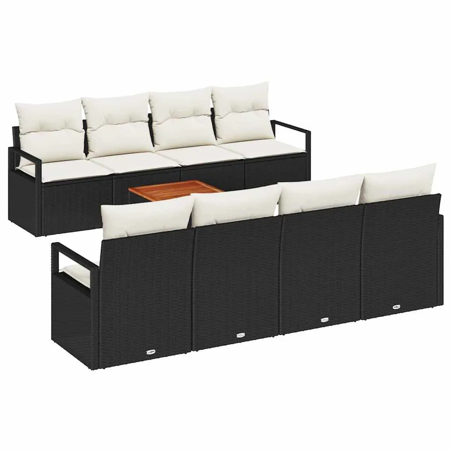 Ensemble de canapé de jardin avec coussin 9 pcs Noir polyrotin - 2