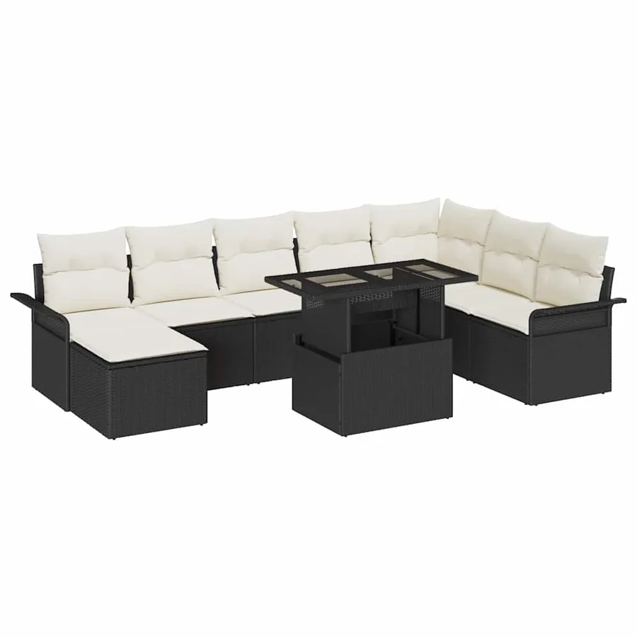 Ensemble de canapé de jardin avec coussin 9 pcs Noir polyrotin - 2