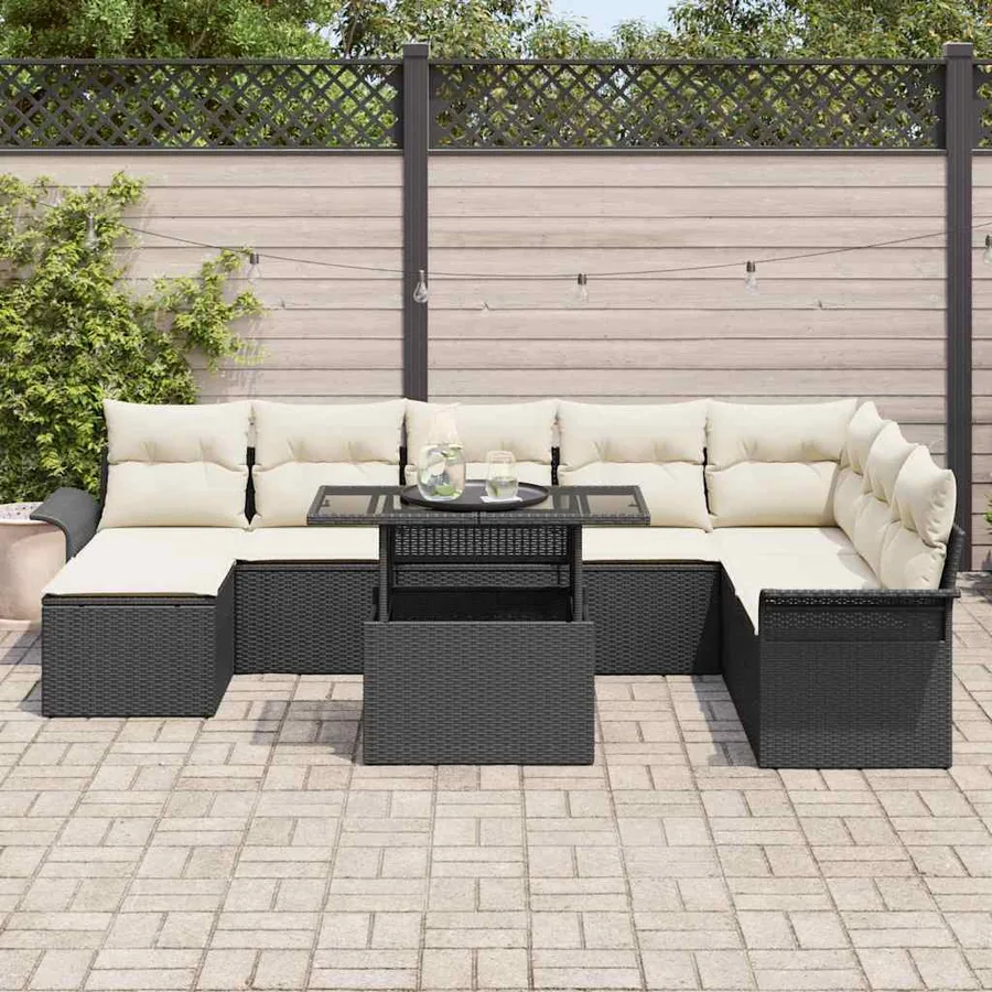 Ensemble de canapé de jardin avec coussin 9 pcs Noir polyrotin - 3