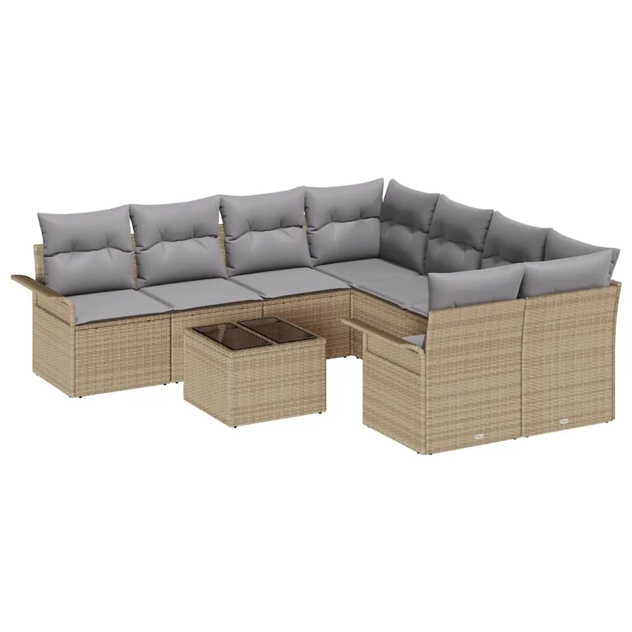Ensemble de canapé de jardin 9 pcs Beige et gris polyrotin - 2