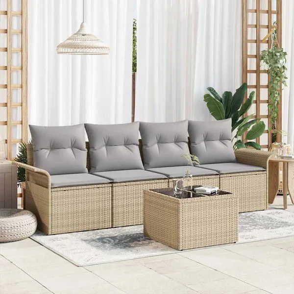 Ensemble de canapé de jardin 5 pcs Beige et gris polyrotin