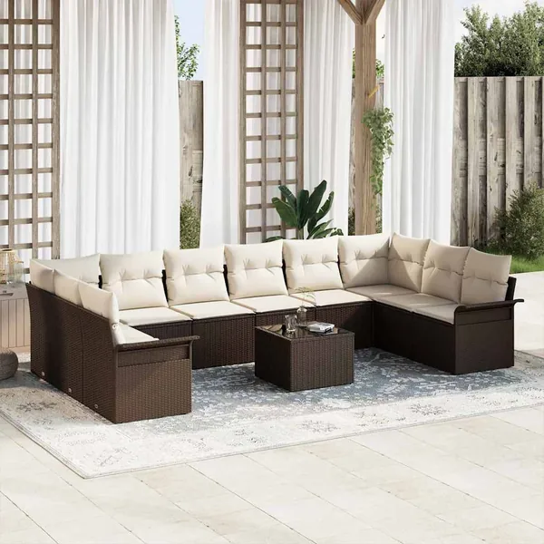 Ensemble de canapé de jardin 11 pcs Gris polyrotin
