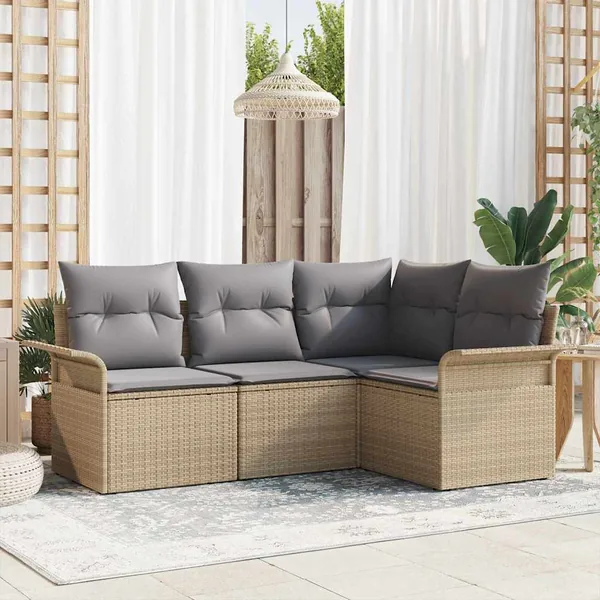 Ensemble de canapé de jardin 4 pcs Beige polyrotin