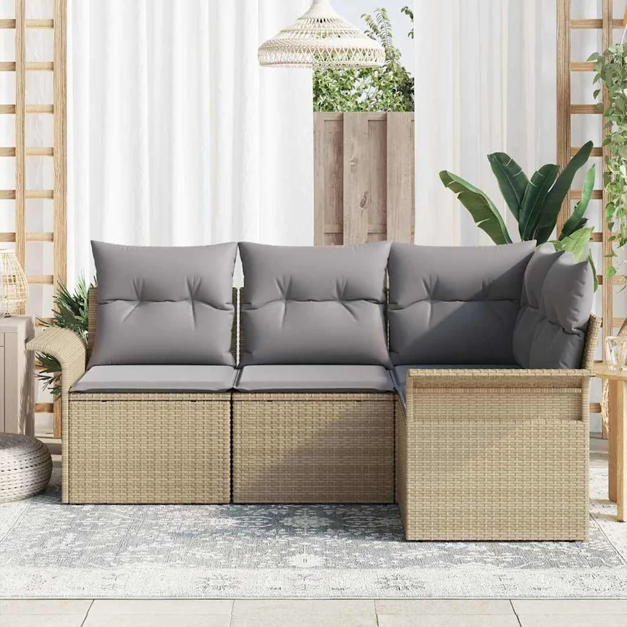 Ensemble de canapé de jardin 4 pcs Beige polyrotin - 3