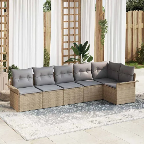 Ensemble de canapé de jardin 6 pcs Beige Poly rotin