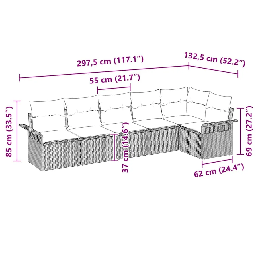 Ensemble de canapé de jardin 6 pcs Beige Poly rotin - 15