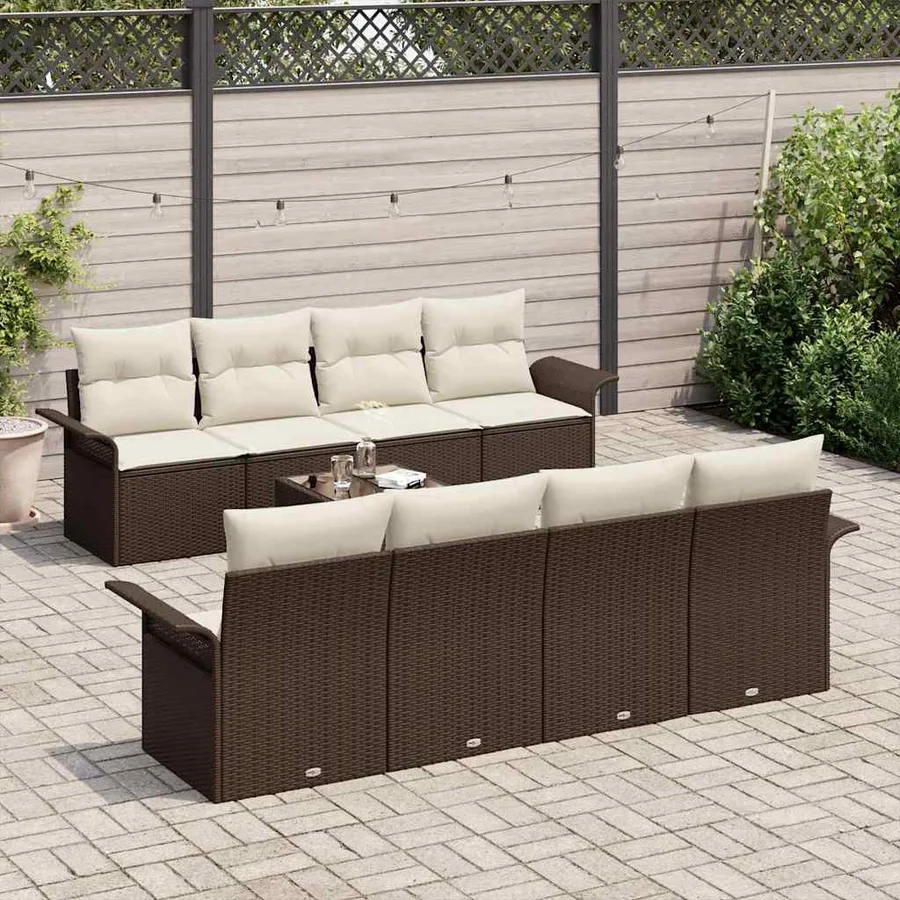 Ensemble de canapé de jardin 9 pcs Marron et Crème polyrotin - 3