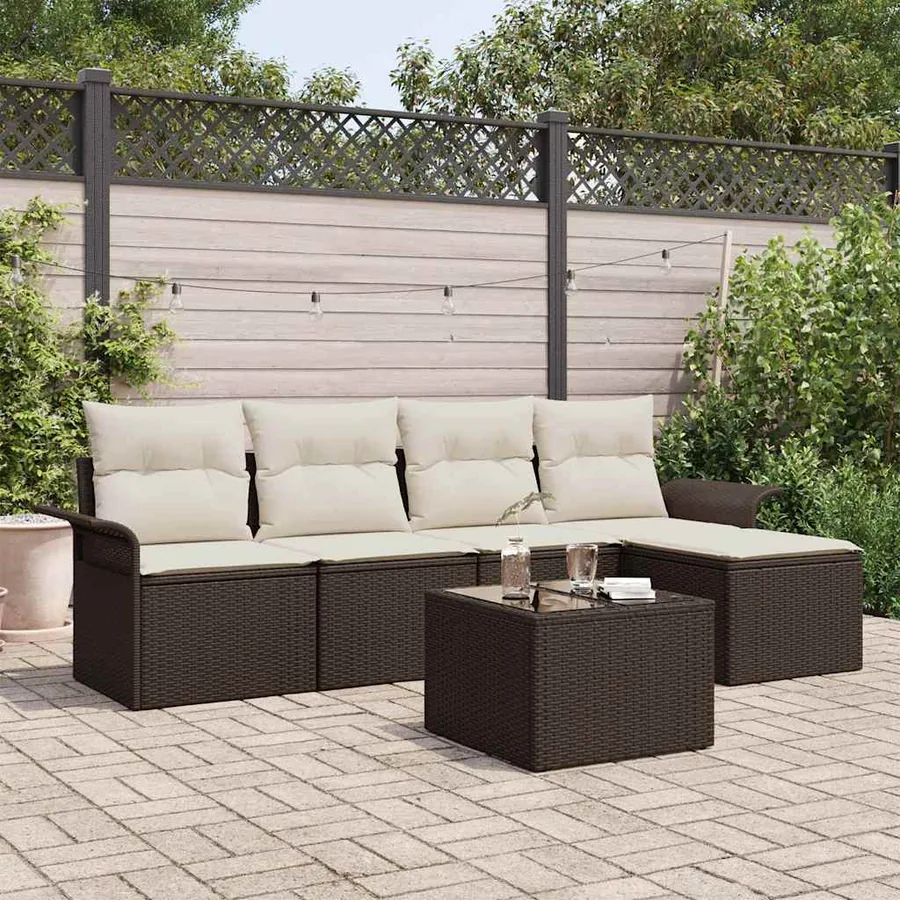 Ensemble de canapé de jardin 6 pcs Marron polyrotin