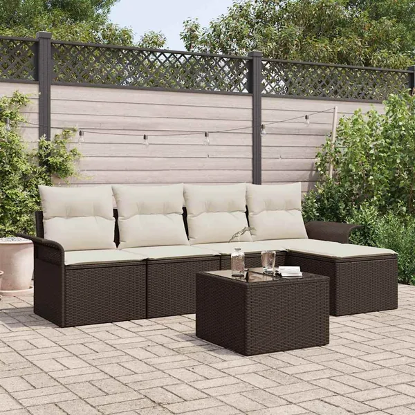 Ensemble de canapé de jardin 6 pcs Marron polyrotin