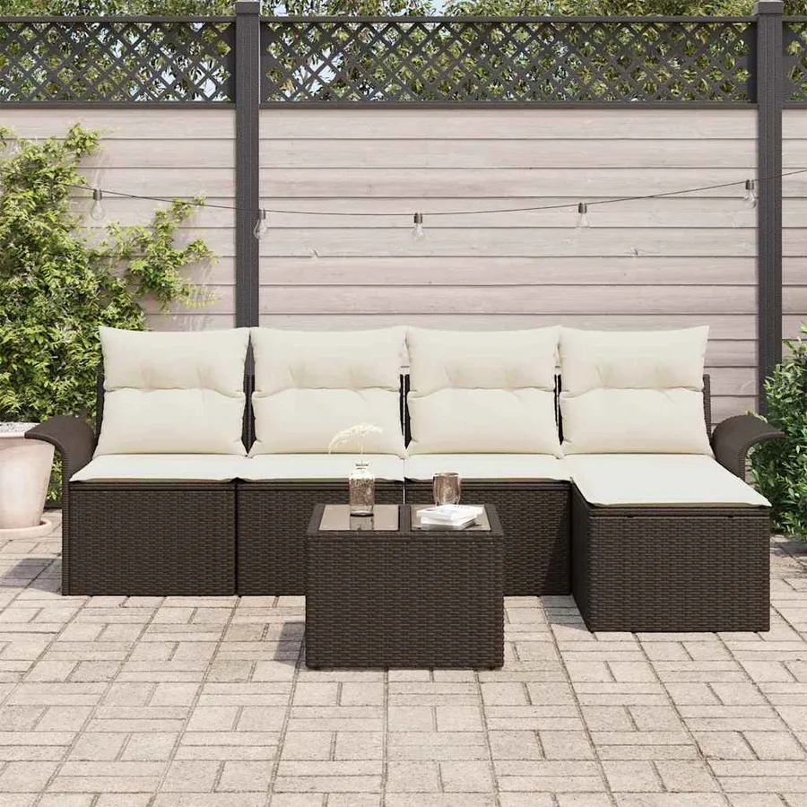 Ensemble de canapé de jardin 6 pcs Marron polyrotin - 3