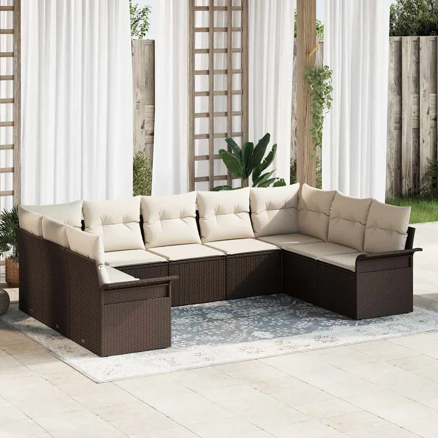 Ensemble de canapé de jardin 9 pcs Marron polyrotin