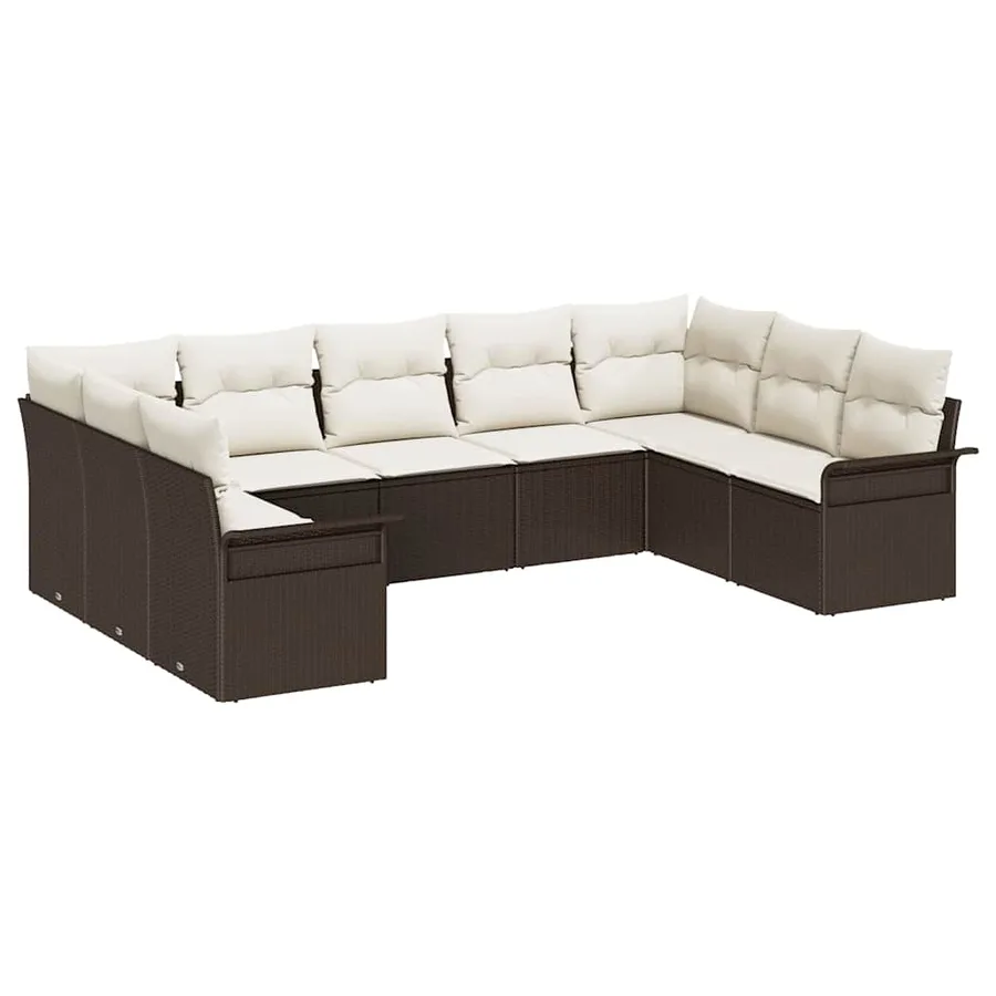 Ensemble de canapé de jardin 9 pcs Marron polyrotin - 2